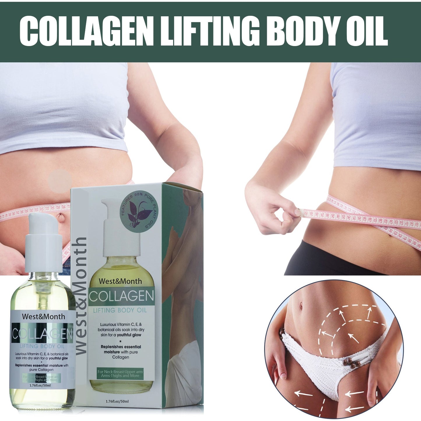 Collagen Lifting Body Oil, Lift Arm Shape Belly In Firming Skin Care Oil - Korvel