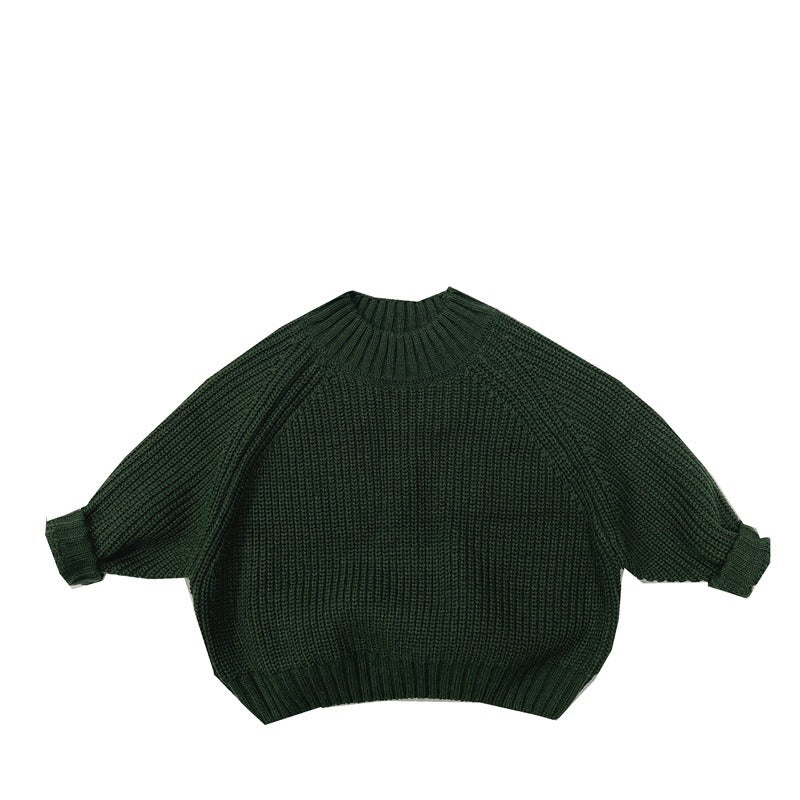New Children Vintage Knitted Sweater Baby Girl Solid Casual Knitwear Boys Loose Versatile Pullover Kids Thicken Warm Tops - Korvel