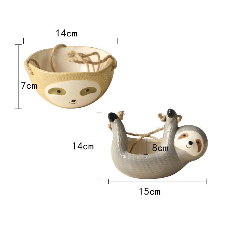 1Pcs Ceramic Hanging Plant Pots Scindapsus Chlorophytum Hanging Flower Basket Flower Pot Cartoons Animal Vase Garden Decoration - Korvel