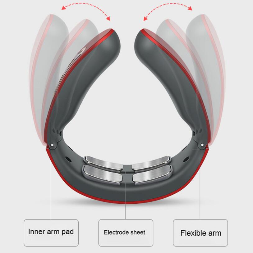USB Rechargeable 4 Heads Cervical Spondylosis Massager Intelligent Whole Body Meridian Massage Pulse Kneading Heating Neck Protector - Korvel