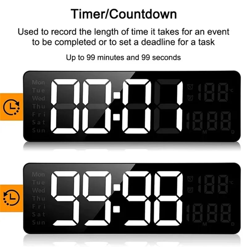 Large LED Wall Clock with Remote Control and Dual Alarms