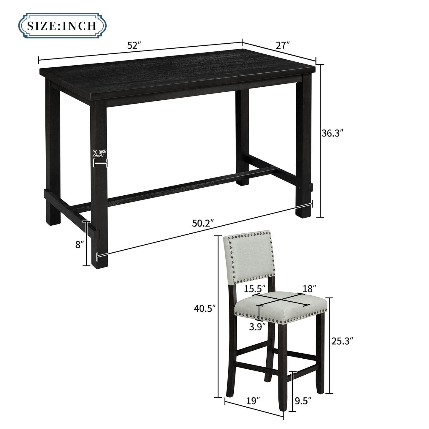 Conjunto de Comedor de Altura de Mostrador TREXM de 5 Piezas en Espresso y Beige