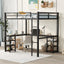Full metal loft bed with desk and shelf, loft bed with ladder and guardrail, black with retro wood desk - Korvel