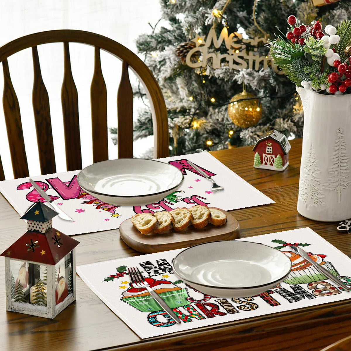 Cake linen placemat Christmas kitchen restaurant decoration insulation mat printed snowman table mat - Korvel