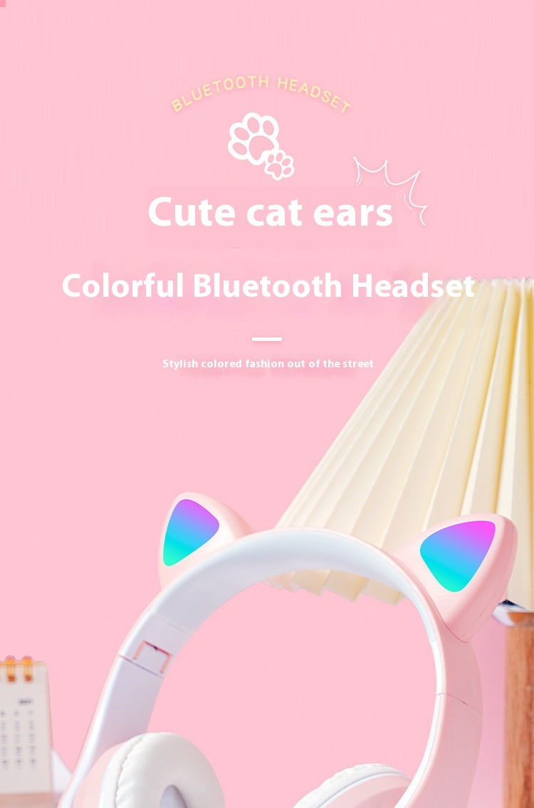 Wireless Bluetooth Cat Ears Headphones with LED Lights