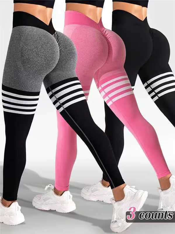 High Waist Striped Outdoor Sports Tights for Women