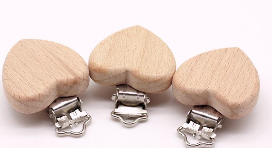 Premium Beech Wood Pacifier Clip - Cute Elephant & Heart Design
