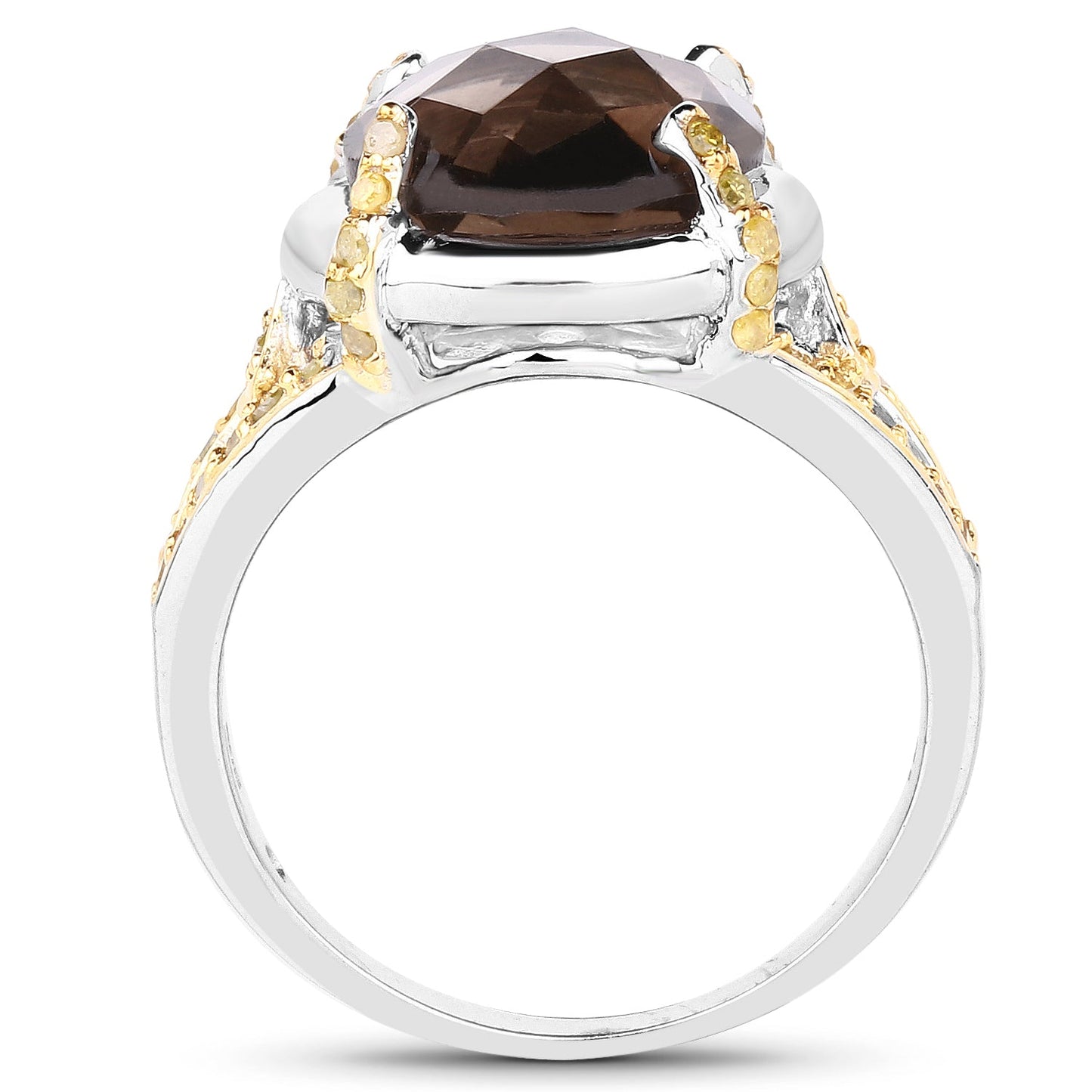 3.28 Carat Smoky Quartz & Yellow Diamond Sterling Silver Ring
