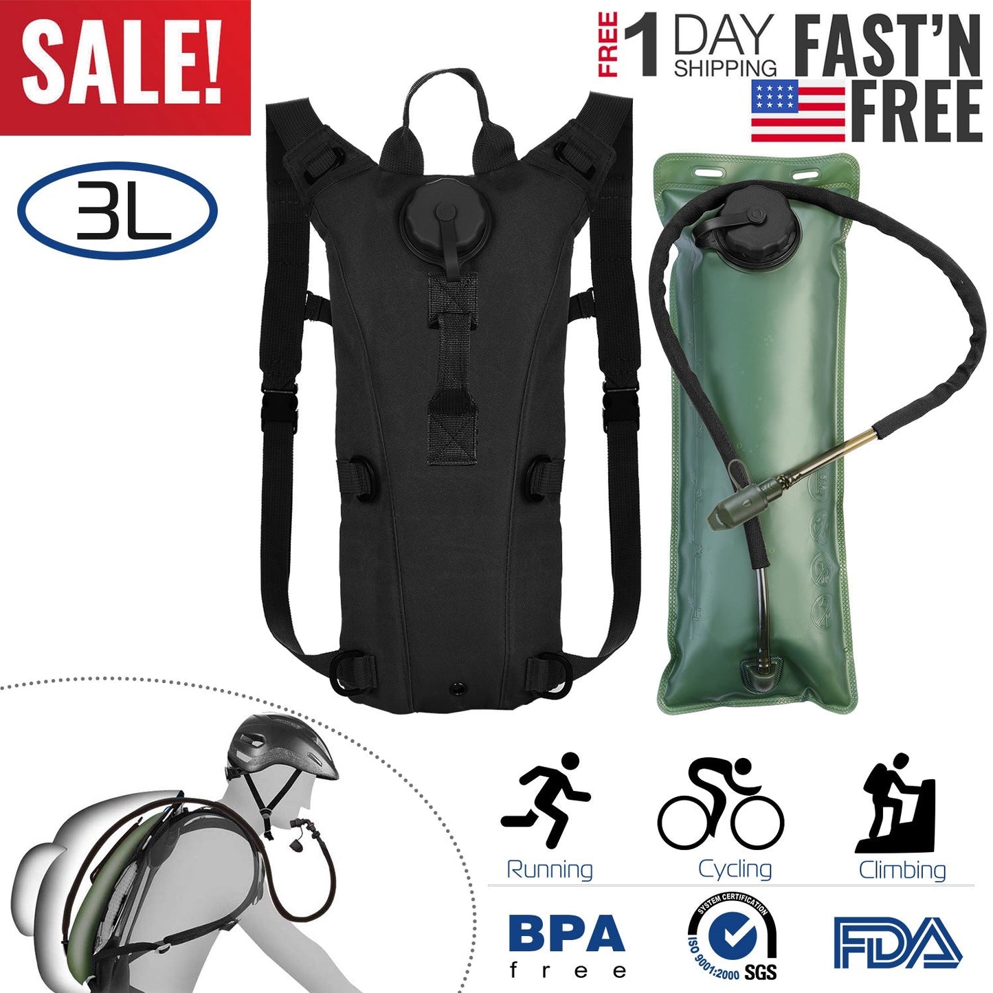 iMounTEK Tactical Hydration Pack with 3L Water Bladder