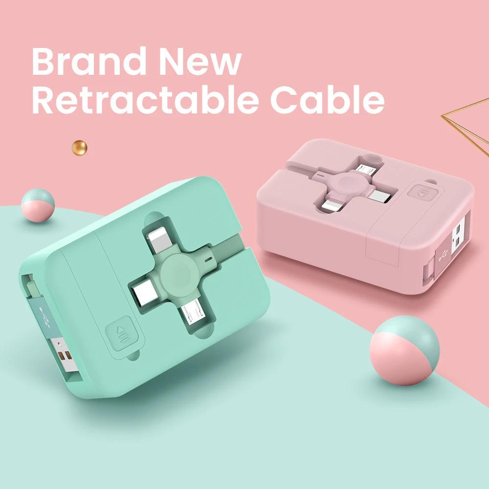 4-in-1 Retractable USB Cable with Phone Stand and Storage Box