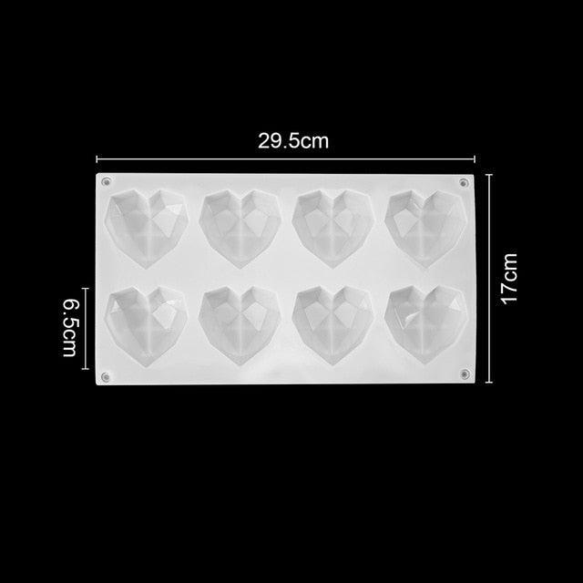 Molde de Silicona en Forma de Corazón Diamante 3D para Hornear y Postres