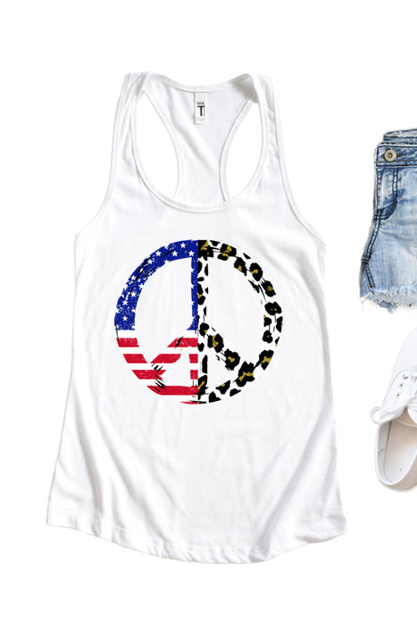 USA Leopard Peace Tank Top