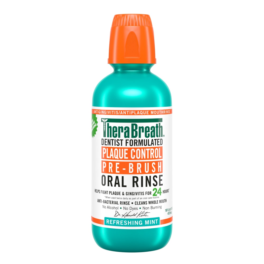 TheraBreath Plaque Control Pré-Brossage Bain de Bouche - Menthe Rafraîchissante 16 Oz