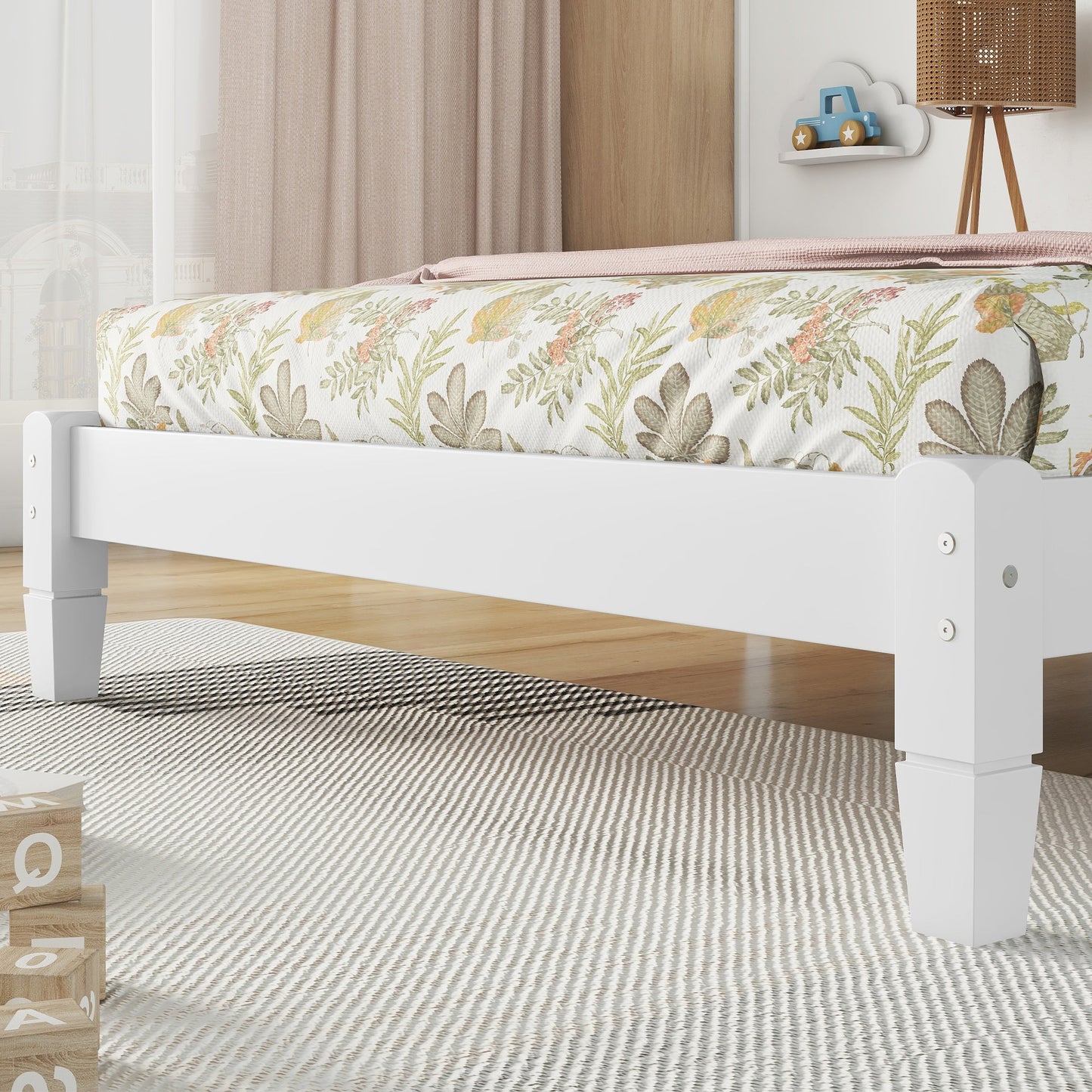 Elegant Twin Bed with Button-Decorated Headboard in White