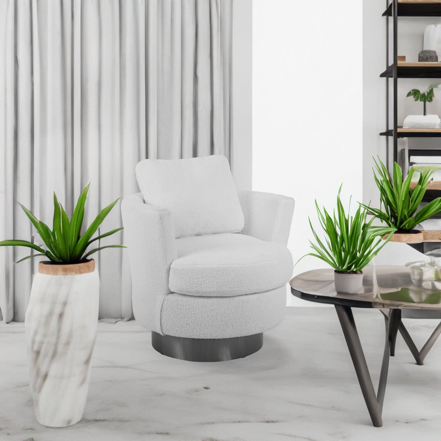 Teddy Rotating Bucket Chair - Elegant White Armchair
