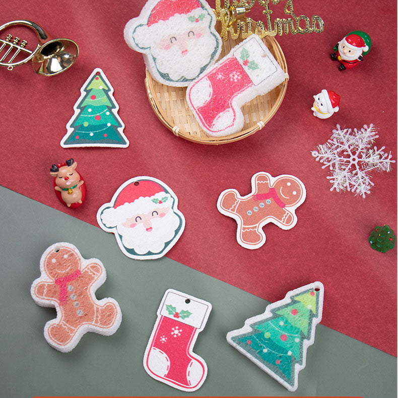 Christmas supplies, printed wood pulp, dishwashing cotton, kitchen cleaning, absorbent, non greasy, compressed wood pulp cotton, - Korvel