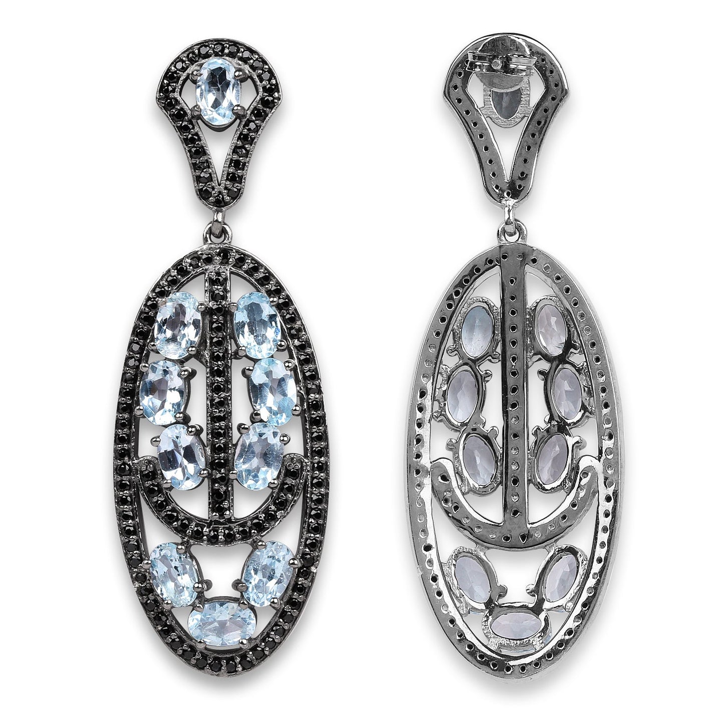 13.80 Carat Genuine Blue Topaz & Black Spinel Earrings