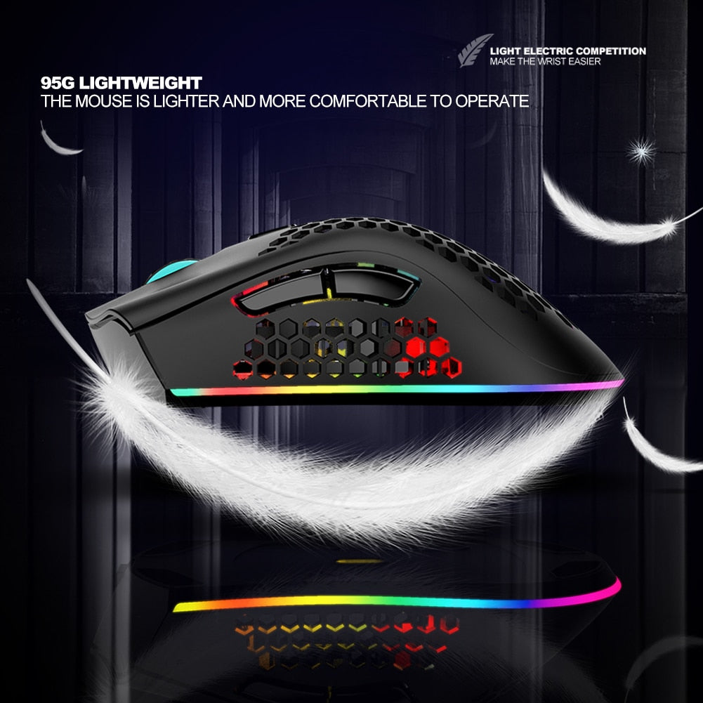 2.4GHz Wireless Gaming Mouse 7 Button 1600 DPI Adjustable RGB Backlit Rechargeable Mouse Lightweight Honeycomb Shell Gamer Mice - Korvel