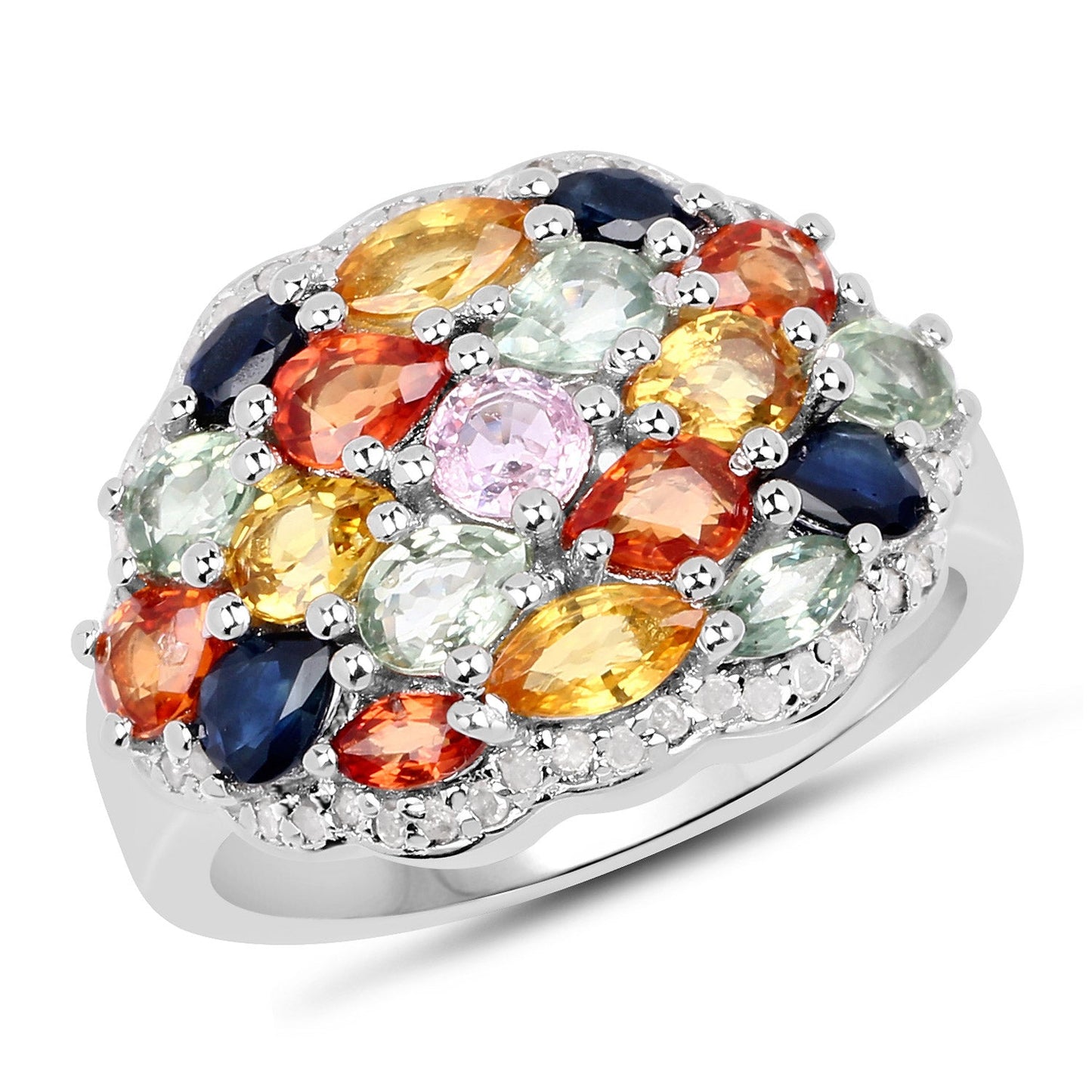 2.85 Carat Multi Sapphire Cluster Ring in Sterling Silver