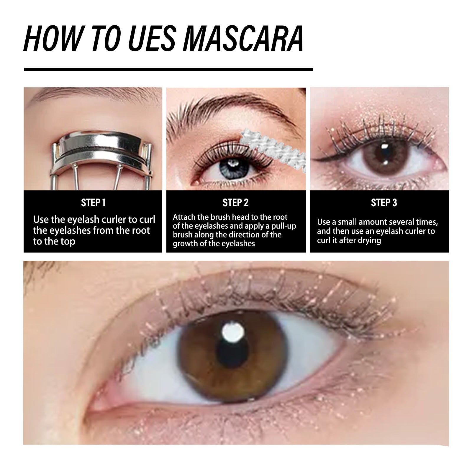 Crushed Diamond Mascara, Set Primer Instant Dry Film Flash Tear Eye Non-Smell-Free Mascara - Korvel