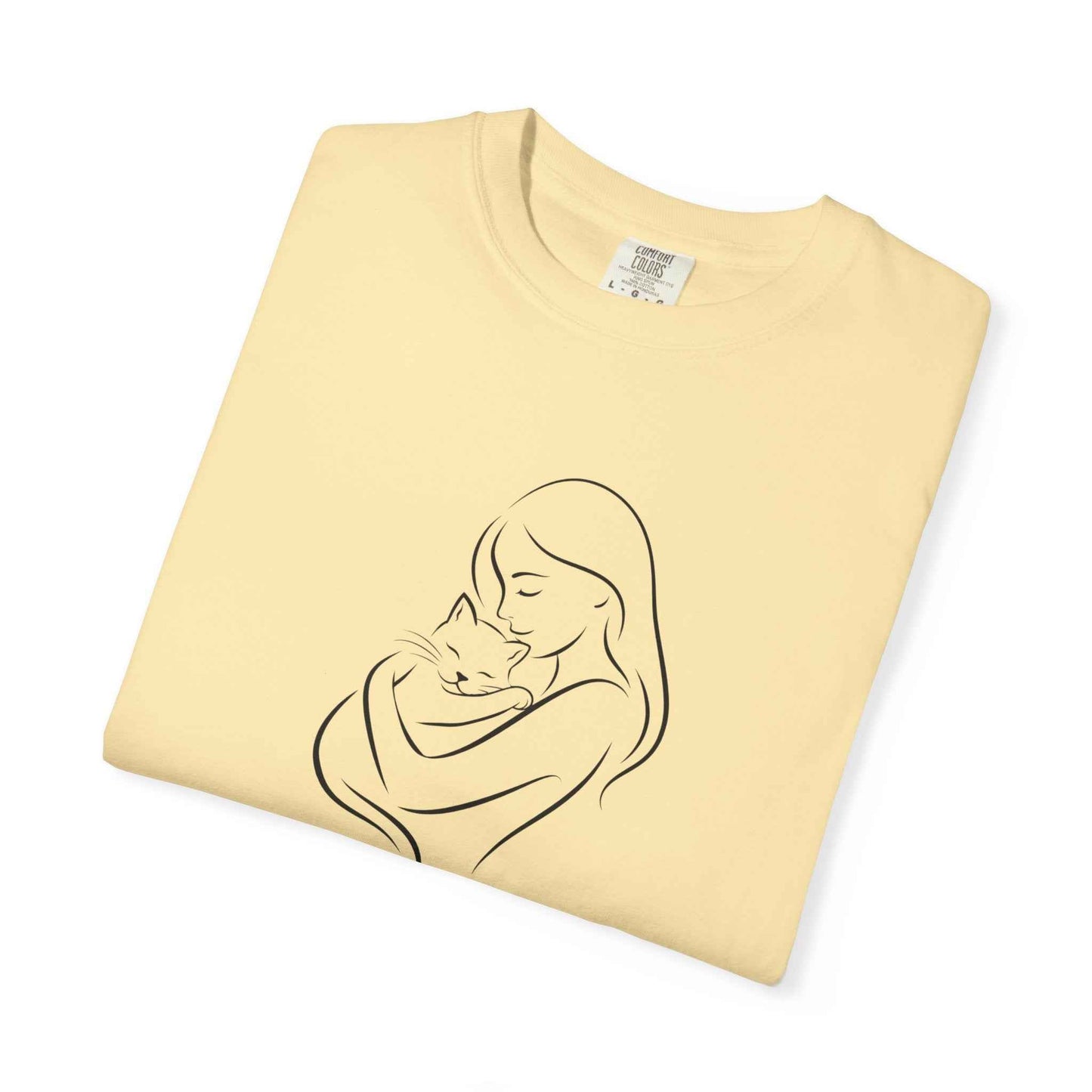 Camiseta Madre y Gato Abrazo | Camiseta Minimalista de Arte Lineal para Mamás de Gatos