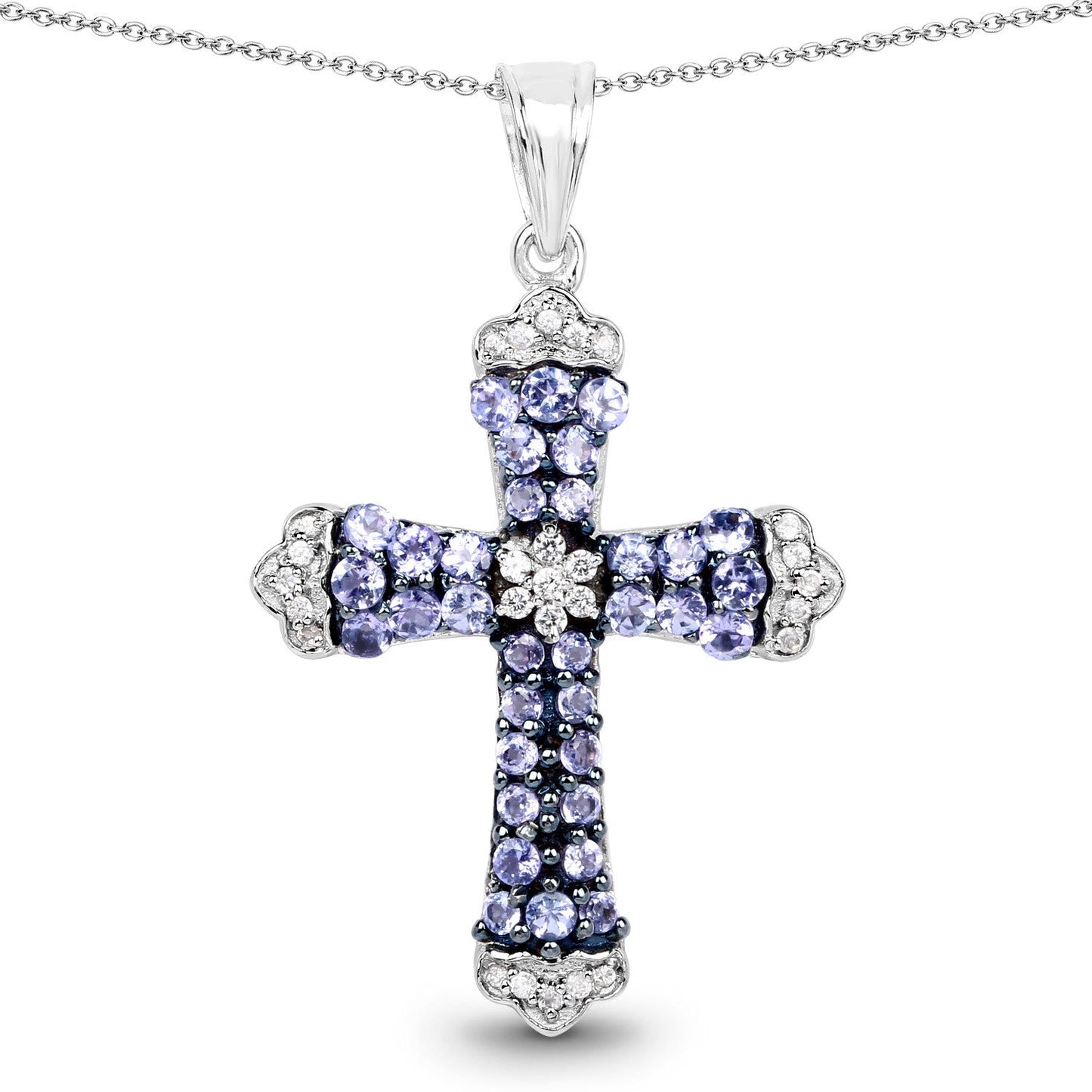 1.84 Carat Genuine Tanzanite & White Zircon Sterling Silver Pendant