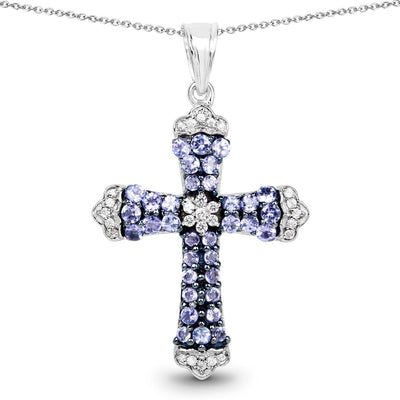 Pendentif en argent sterling avec tanzanite véritable de 1,84 carat et zircon blanc