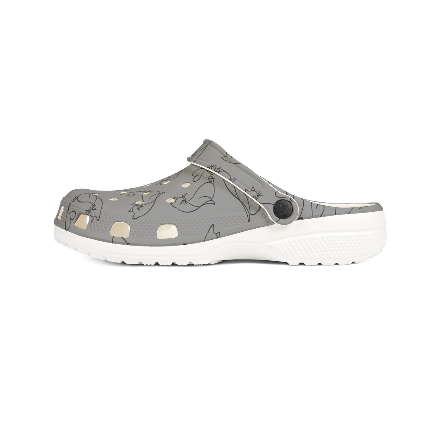 Minimalist Cat Line Art EVA Clogs – Grey Slip-Ons