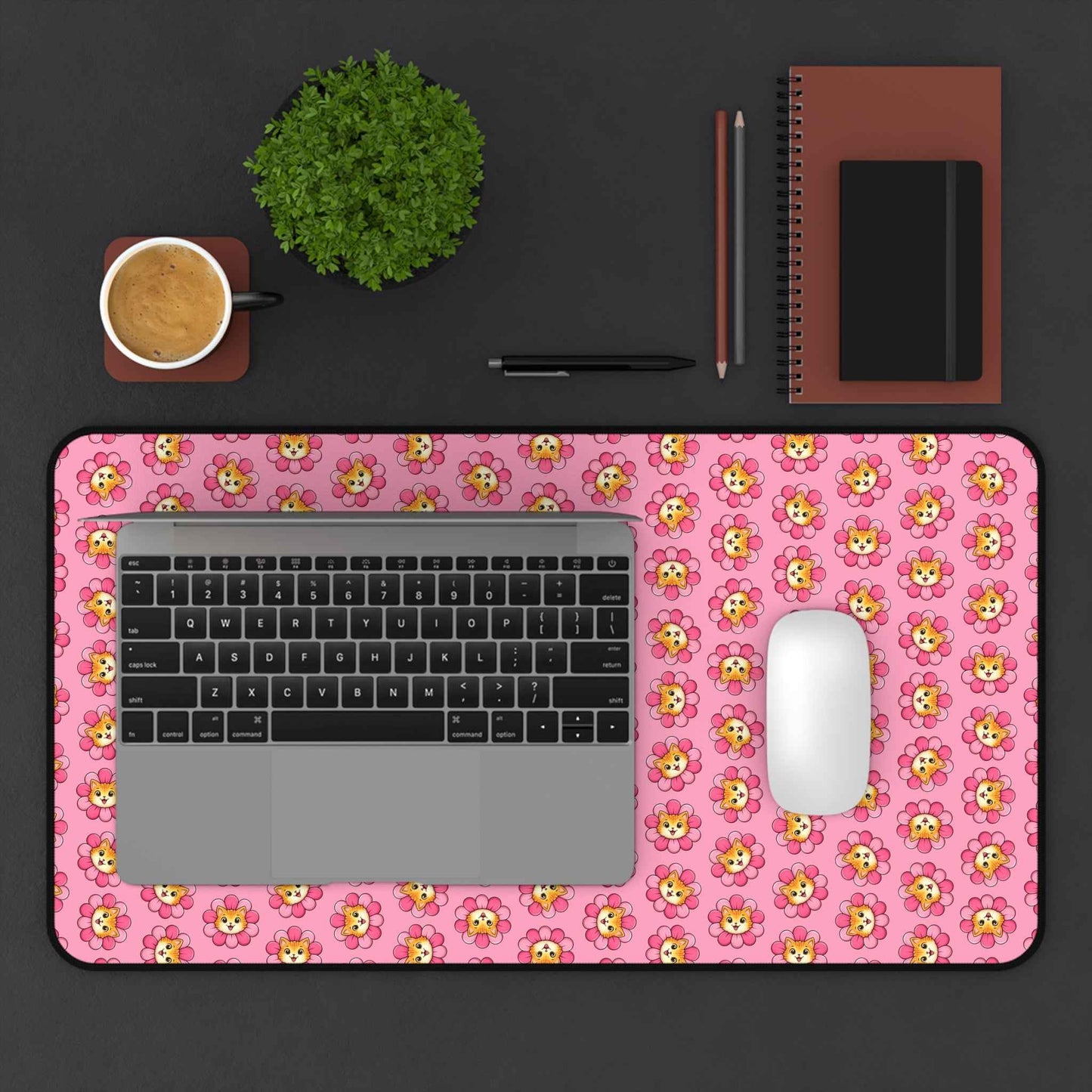 Tapis de bureau à motif de chat rose Blooming Chaos