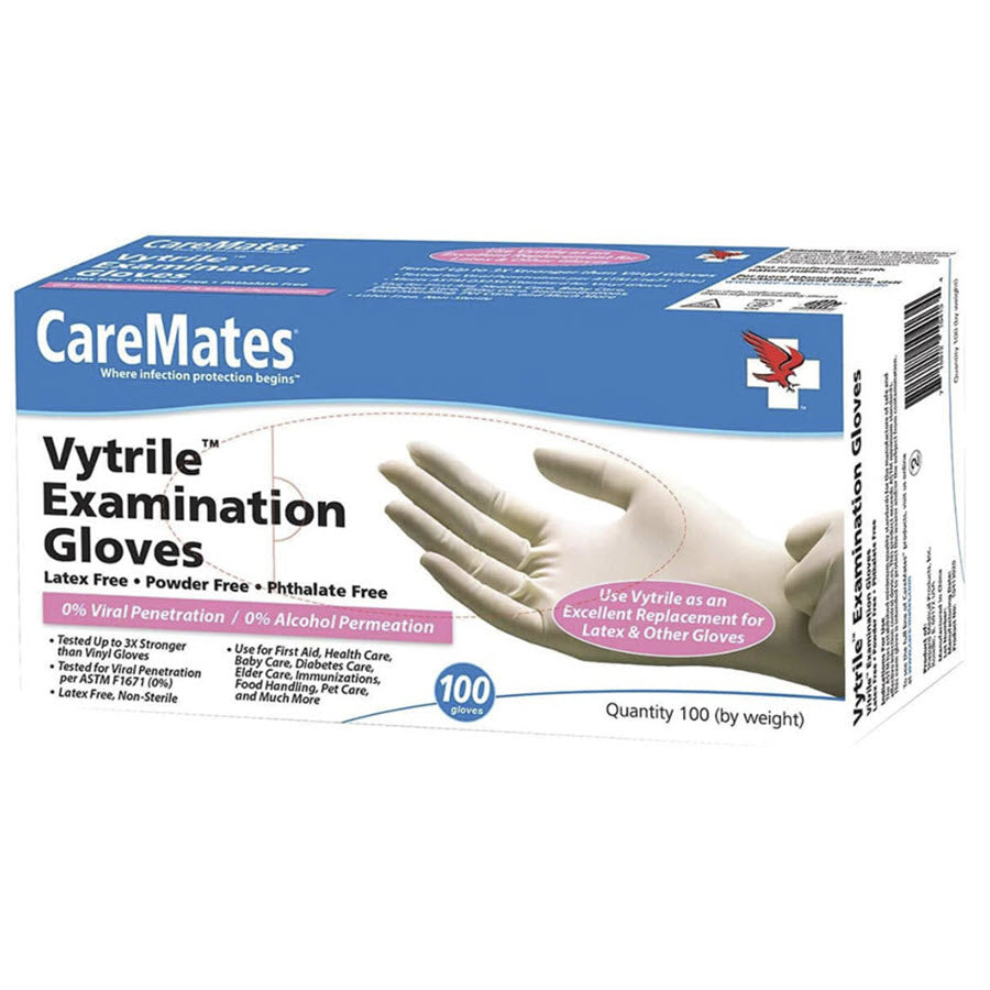 Gants d'examen Vytrile CareMates – Sans latex et sans poudre – Taille M, 100 unités
