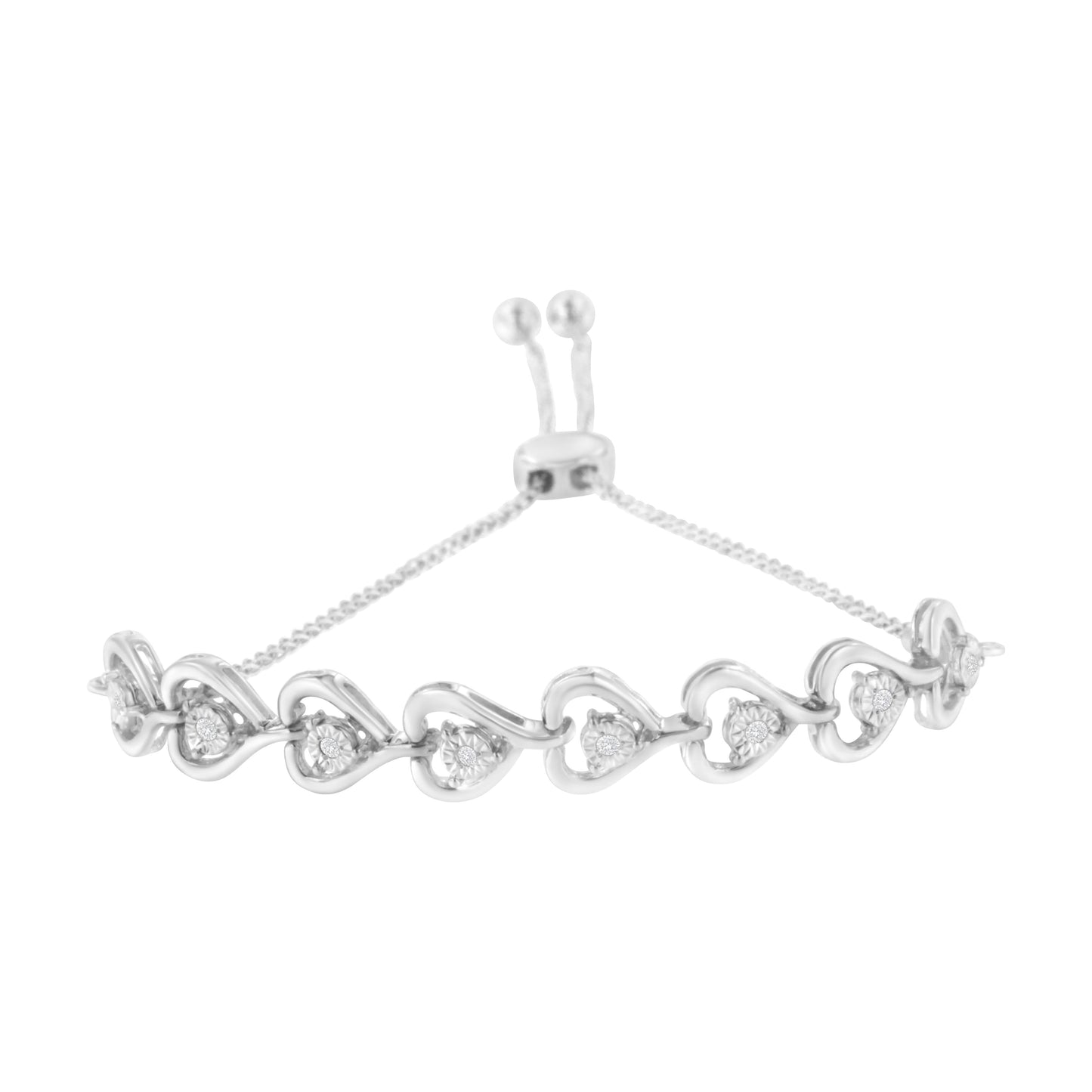 Sterling Silver Diamond Woven Heart Bolo Bracelet