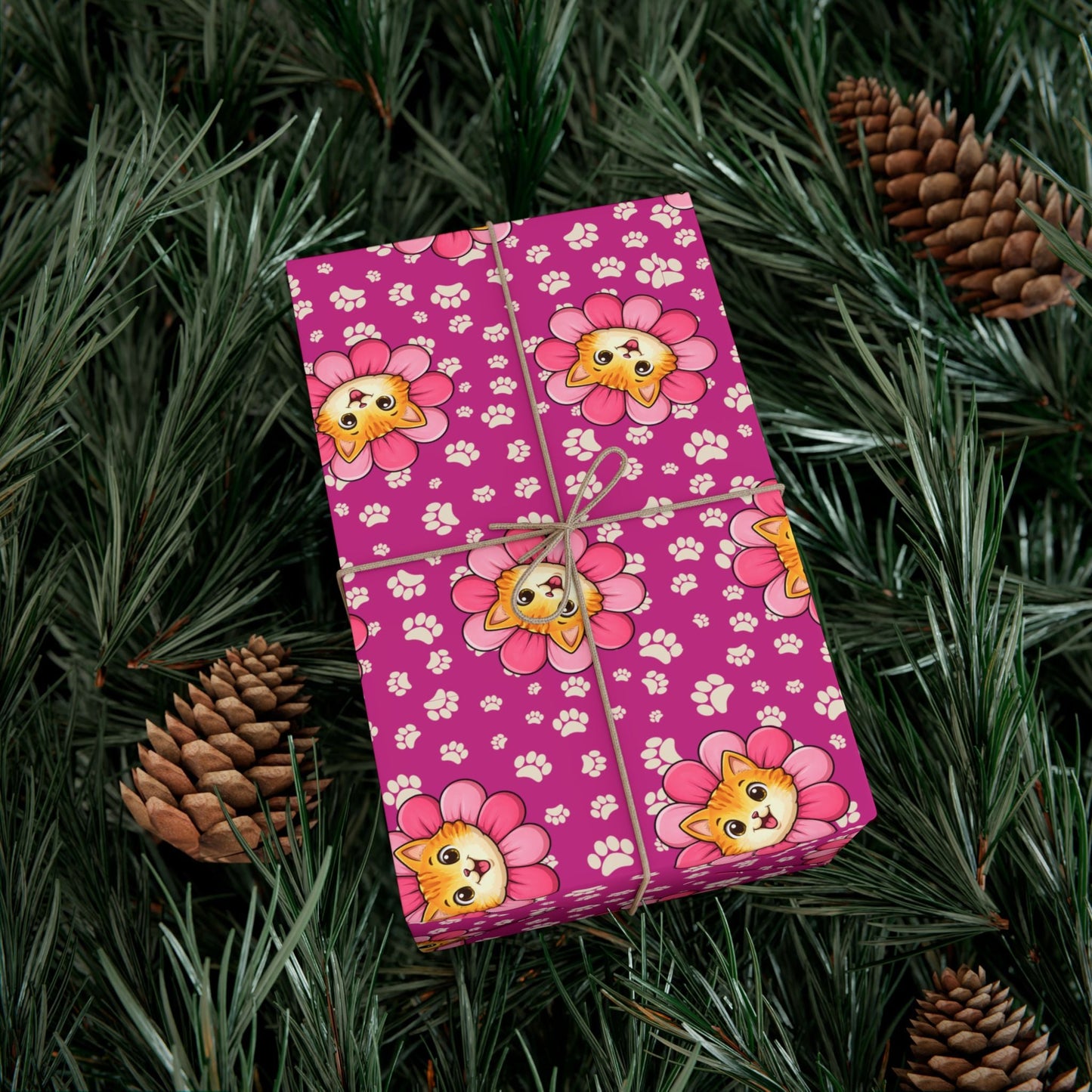 Pink Cat Blossom Gift Wrap | Adorable Cat Lover Wrapping Paper