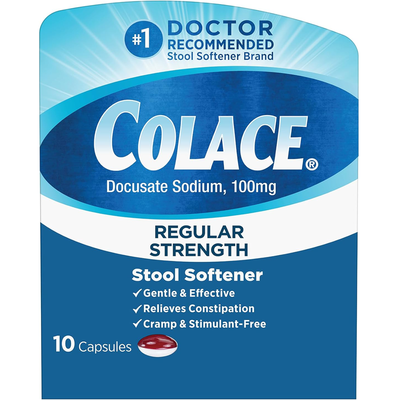Cápsulas de Colace Regular Strength Stool Softener - 100 Mg, 10 Contenido