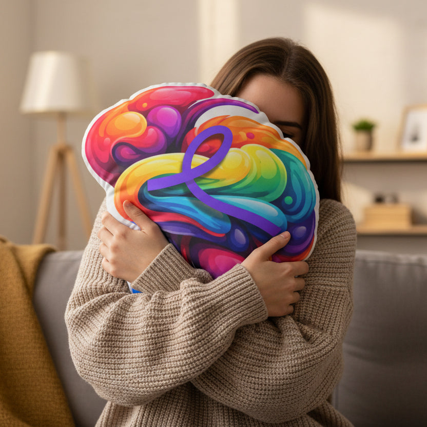 Almohada Abstracta en Forma de Cerebro - Color Vibrante y Diseño Único