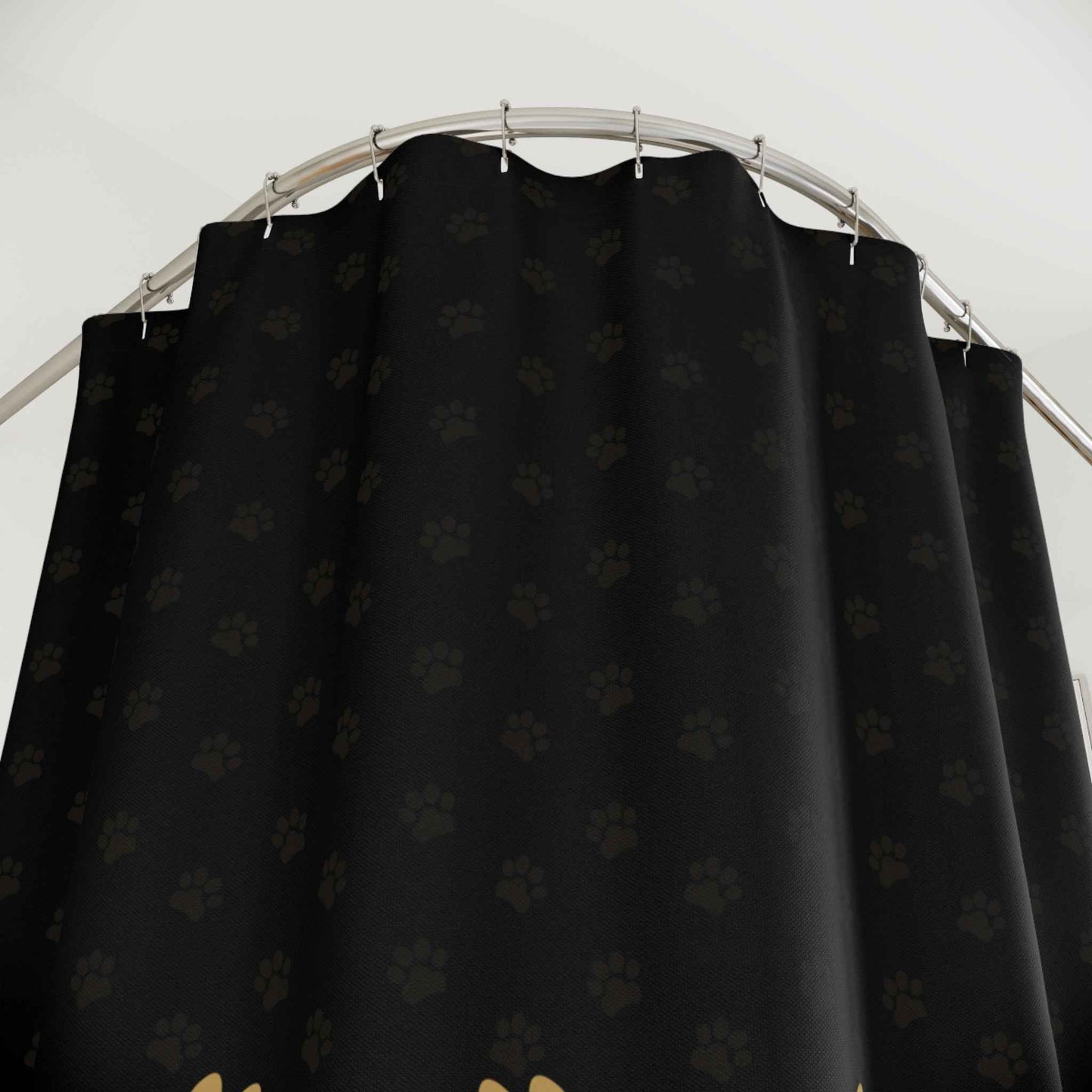 Elegant Black & Gold Paw Print Shower Curtain