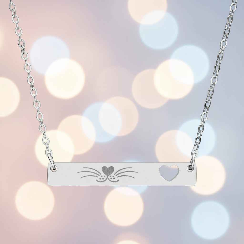 Minimalist Cat Whisker Bar Necklace with Heart Cutout