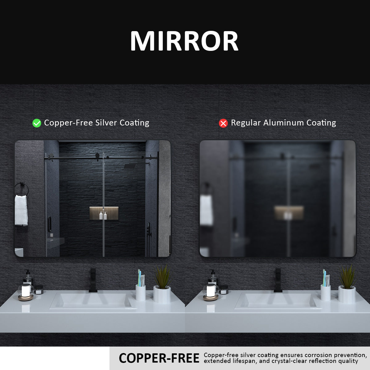 Matte Black Aluminum Frame Bathroom Wall Mirror 24x36