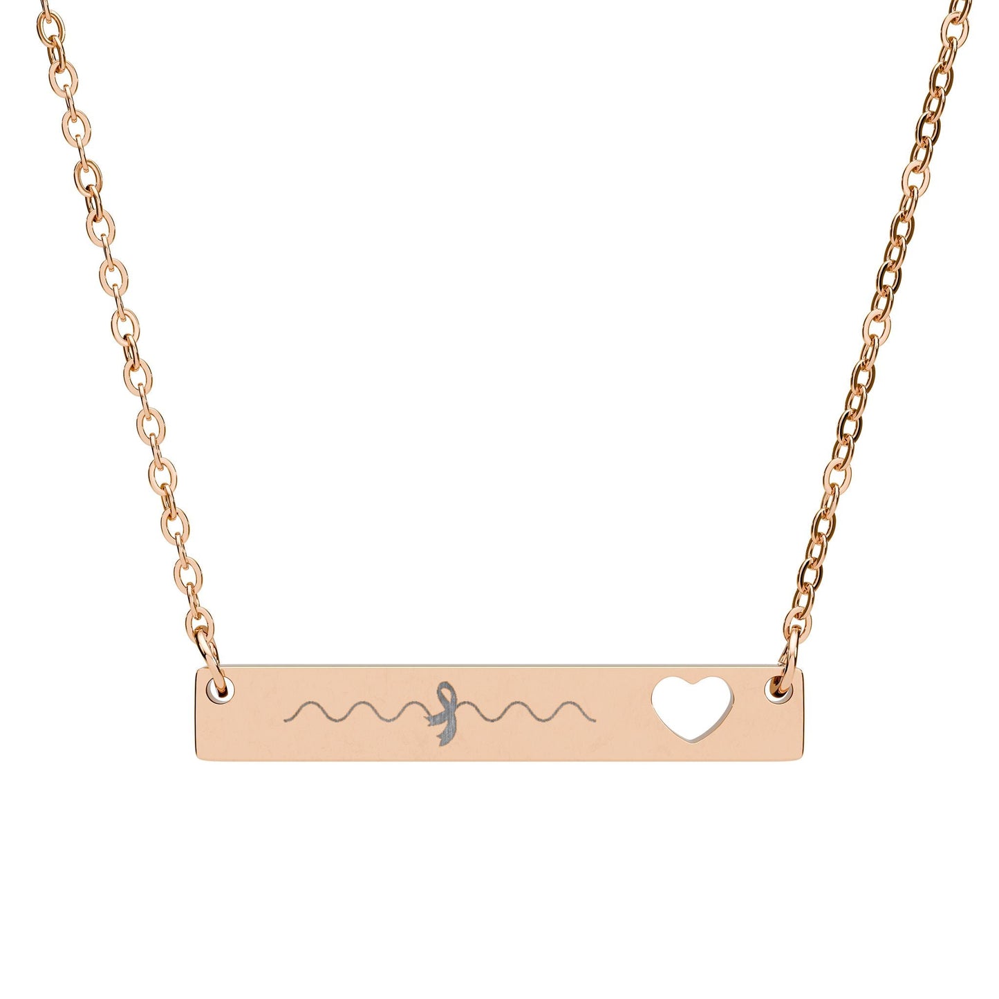 Epilepsy Awareness Bar Necklace with Ribbon & Heart Cutout