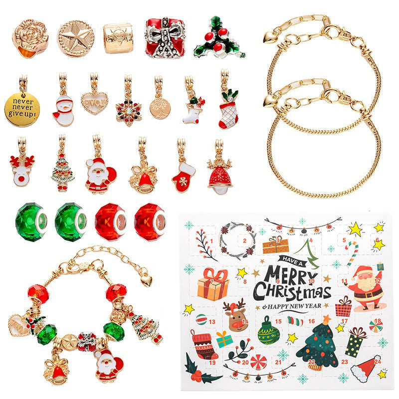 DIY creative children's bracelet jewelry 24-grid calendar Christmas holiday surprise blind box silver set - Korvel