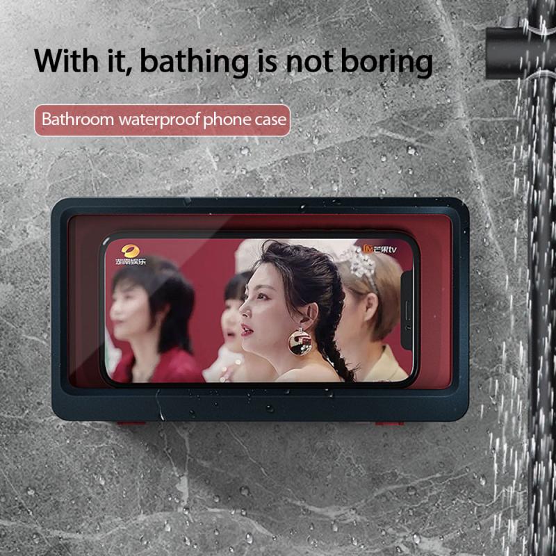 Wall Mounted Phone Box Waterproof Touch Screen Case Mobile Phone Holder Kitchen Bathroom Phone Shell Shower Sealing Storage Box - Korvel