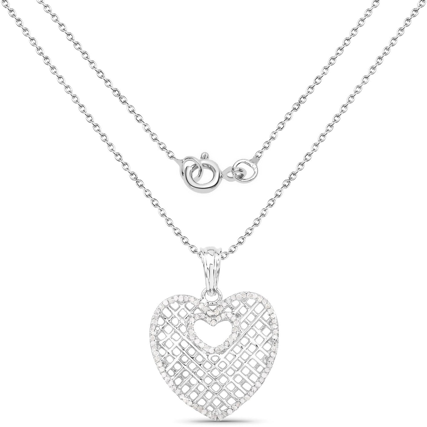 Colgante de Corazón de Plata Esterlina con Diamante Blanco Genuino de 0.52 Quilates