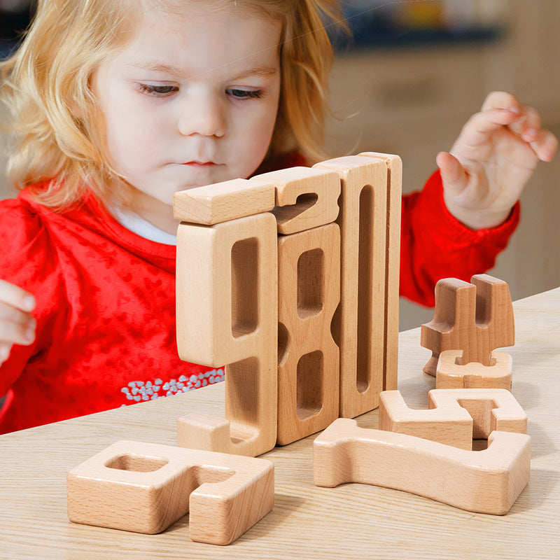Children's Montessori early education teaching aids, large particle beech wood digital building blocks, kindergarten enlightenment assembly, stacking and height toys - Korvel