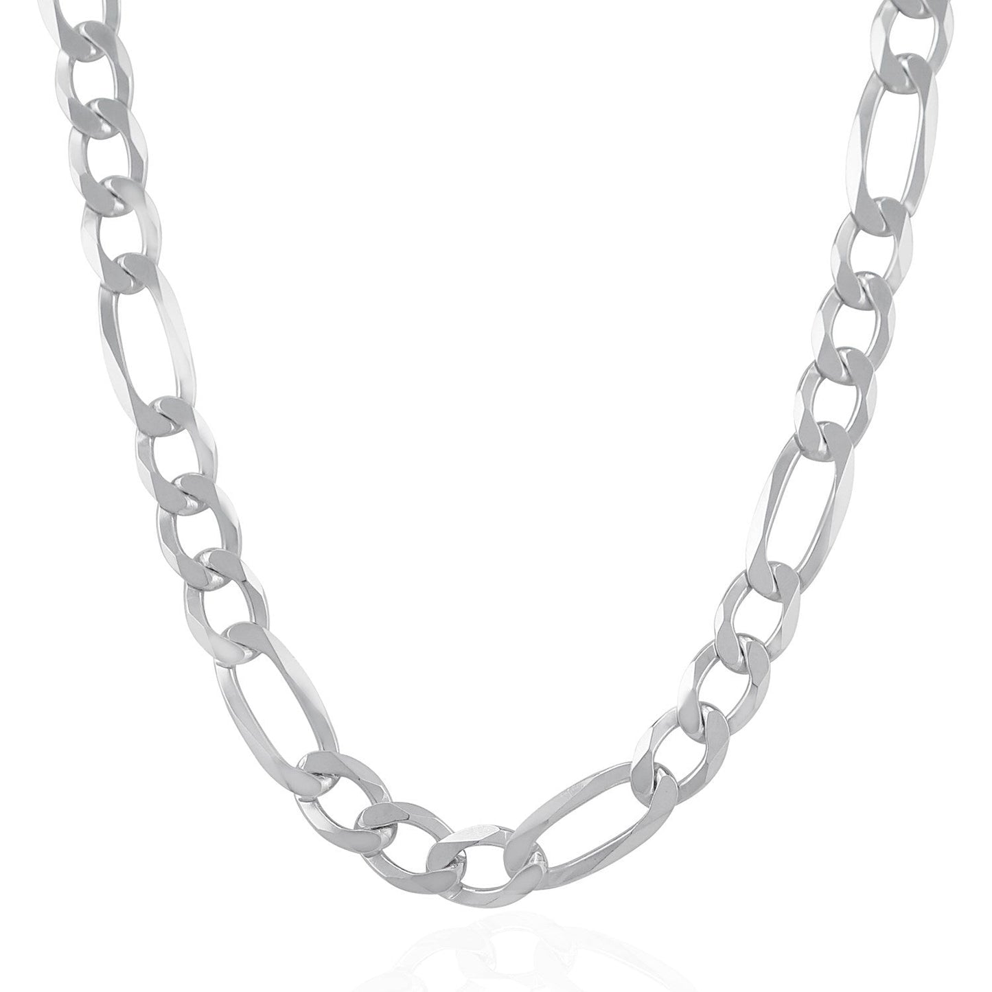 Rhodium Plated Sterling Silver Figaro Chain - 8.8mm