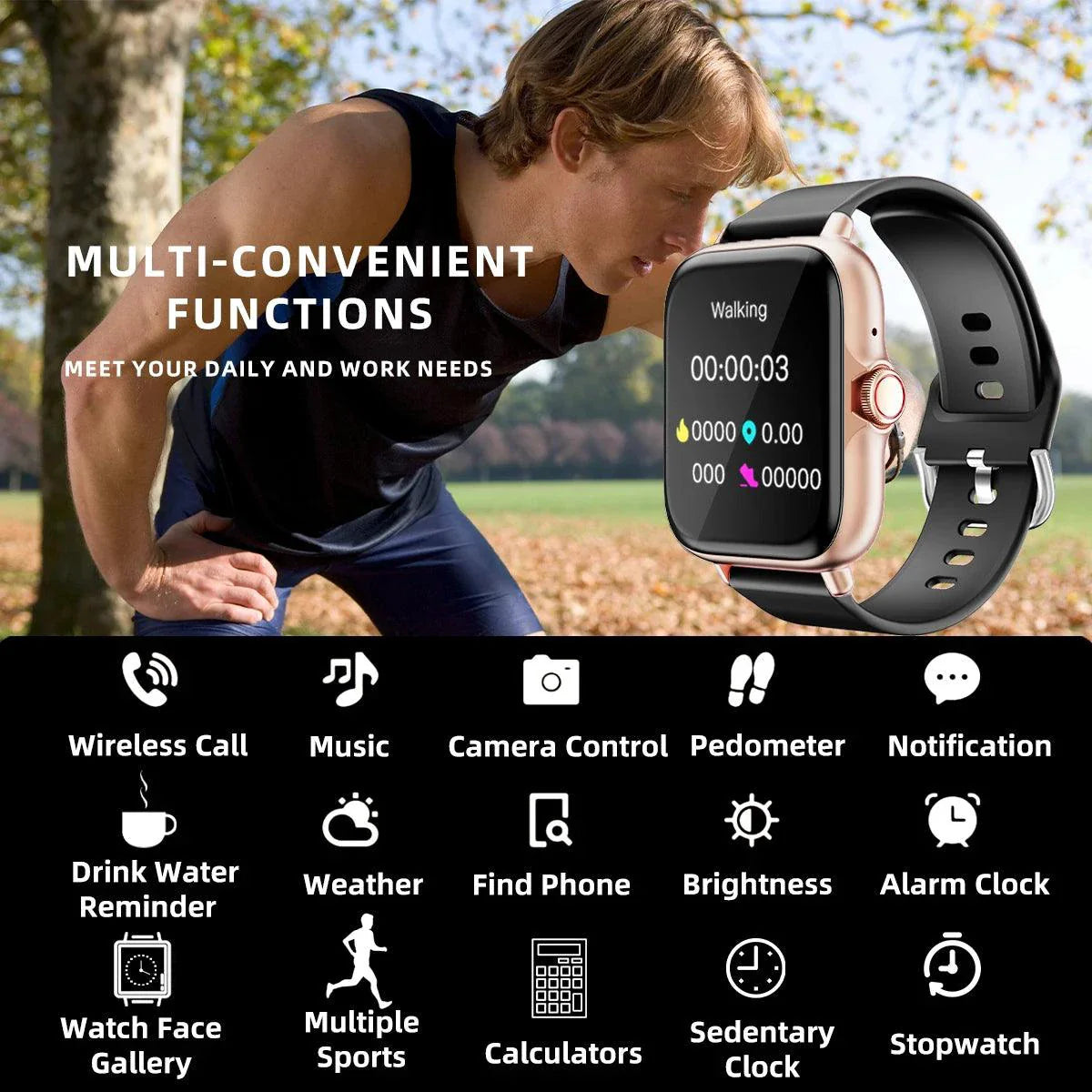 SmartTech 1.83'' Waterproof Smart Watch - Call & Message Alerts