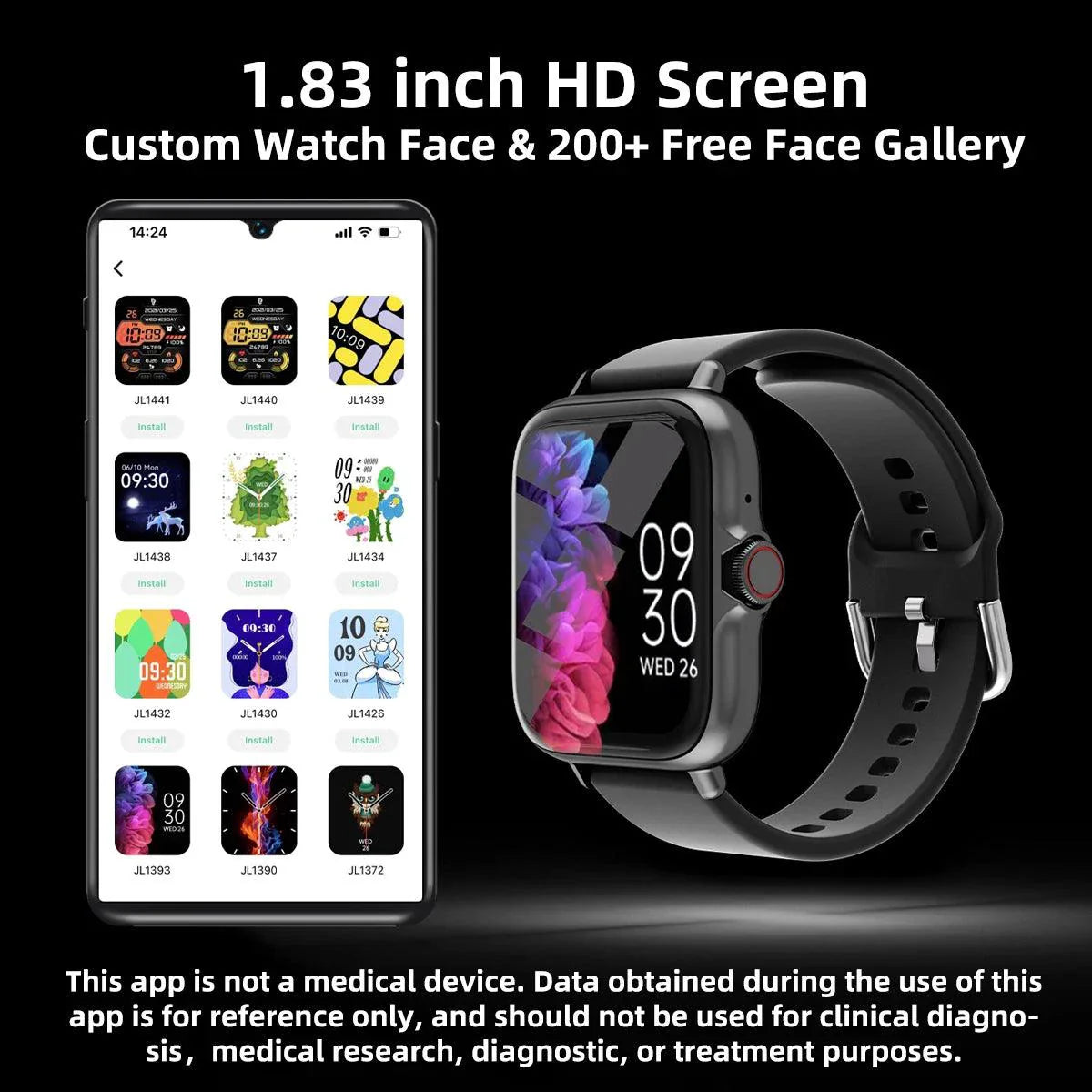 SmartTech 1.83'' Waterproof Smart Watch - Call & Message Alerts