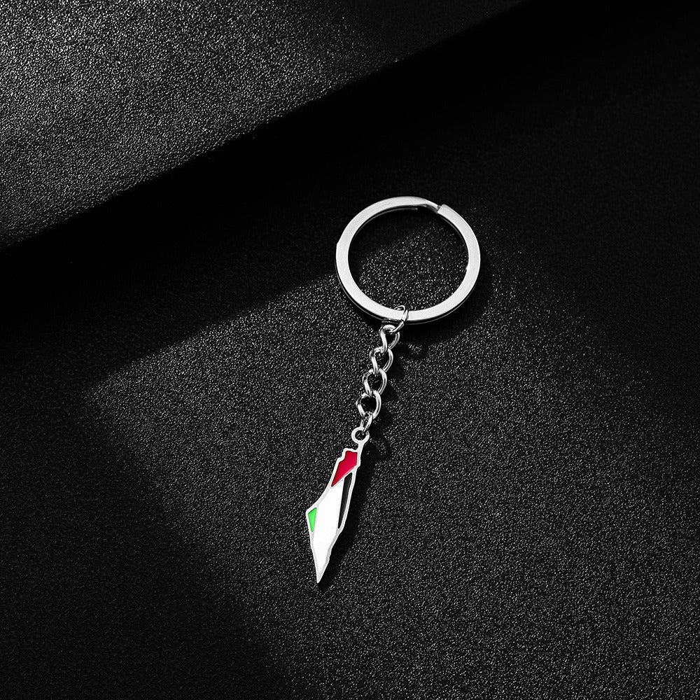 Palestine Israel Map Flag Keychain Accessories Decoration Men's and Women's Ethnic Style Versatile Stainless Steel Accessories - Korvel