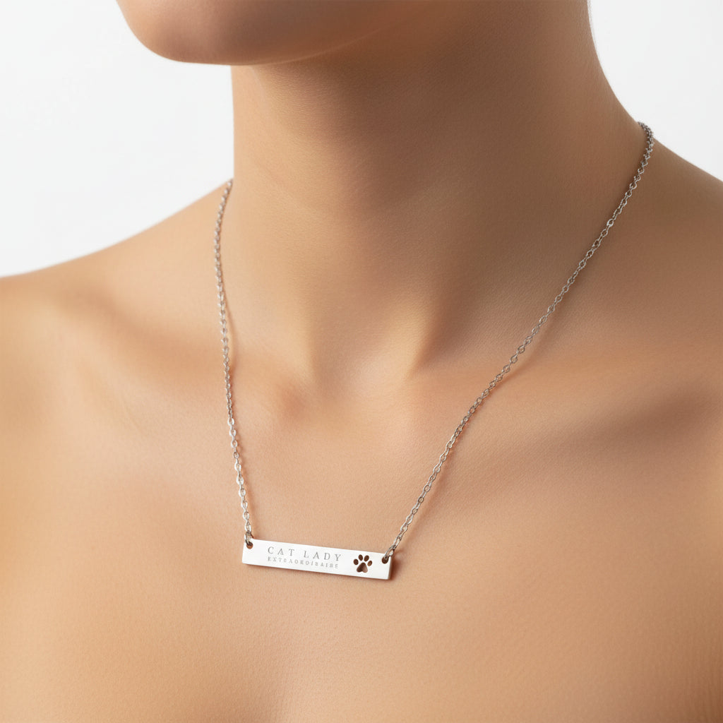 Cat Lady Extraordinaire Bar Necklace | Engraved Stainless Steel