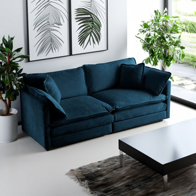 Modern Fabric Loveseat Sofa Couch for Living Room, Upholstered Large Size Deep Seat 2-Seat Sofa with 4 Pillows ,Blue Chenille - Korvel