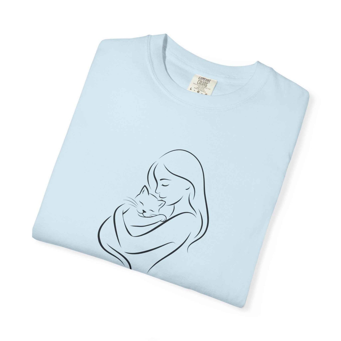 Camiseta Madre y Gato Abrazo | Camiseta Minimalista de Arte Lineal para Mamás de Gatos