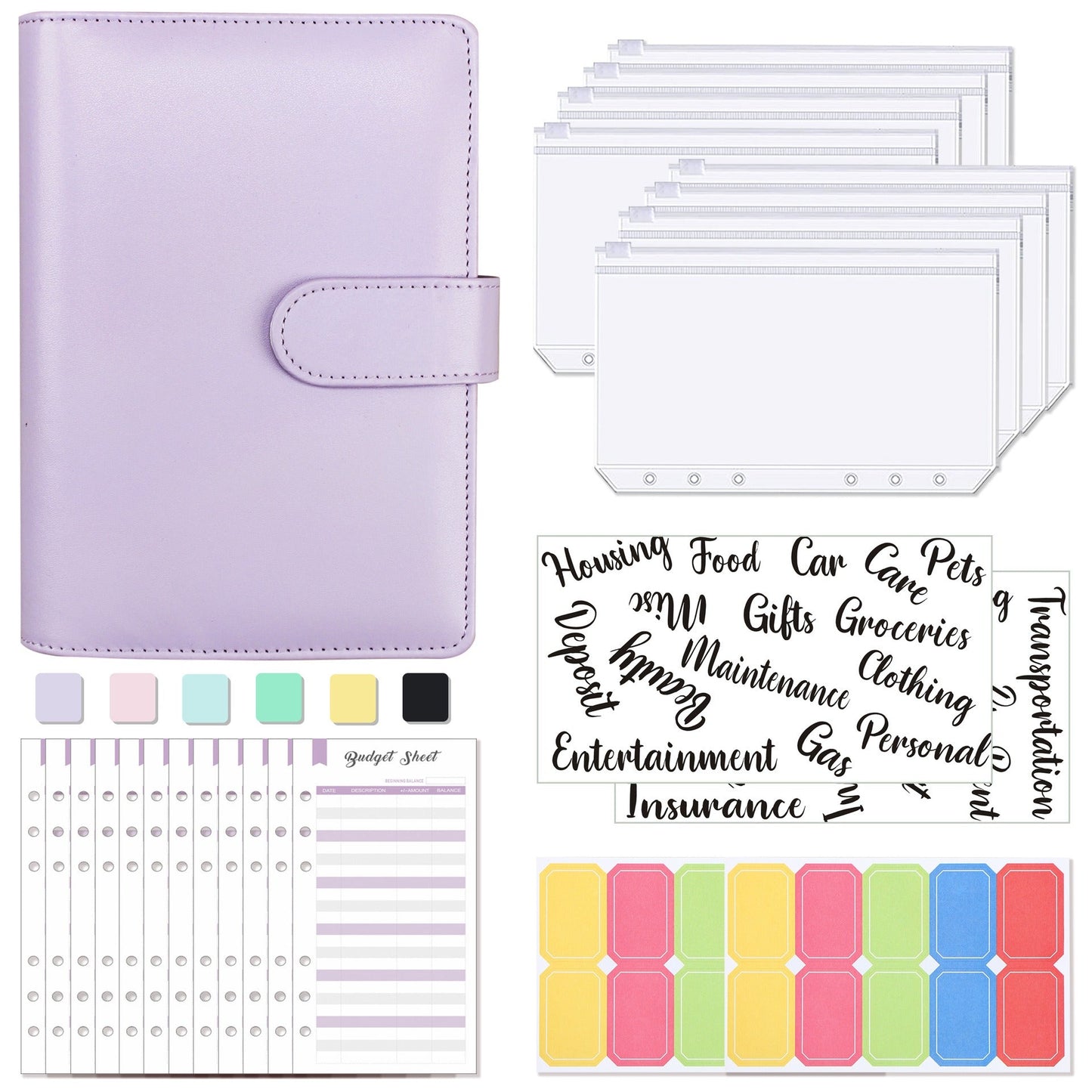 Carnet de budget à anneaux A6 - Cuir PU Macaron